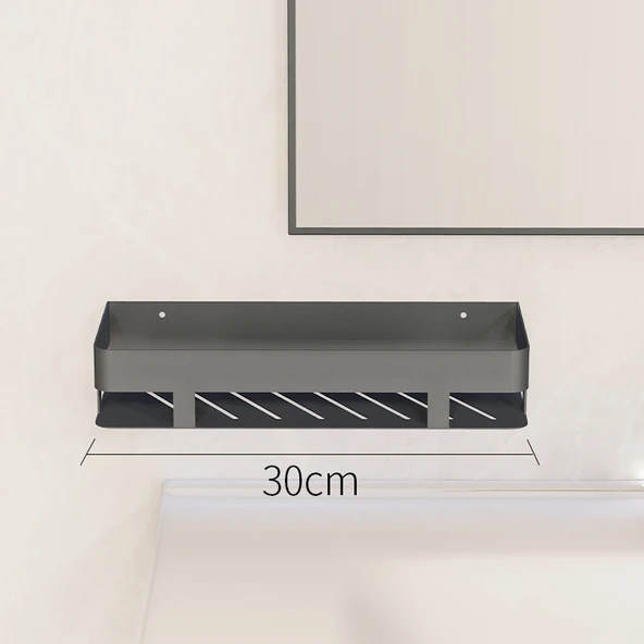 30cm Tek Katman Füme Banyo Rafı (Deliksiz Montaj)