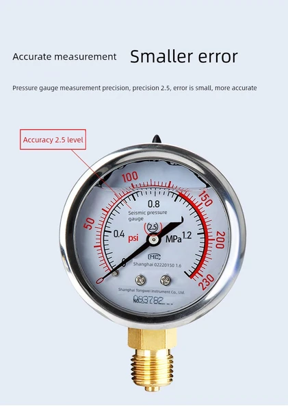 Basınç Ölçer 0-1.0MPA Darbeye Dayanıklı 1/2 inç Diş - Resim 11