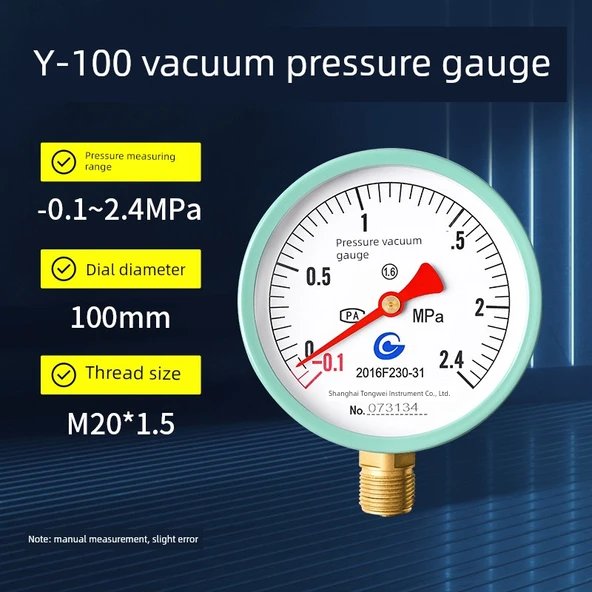 Y100 Mavi Kasa Basınç Vakum Ölçer - -0.1-2.4MPa