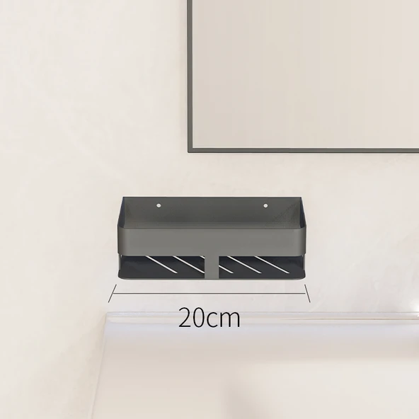 20cm Tek Katman Füme Lavabo Rafı (Deliksiz Montaj)