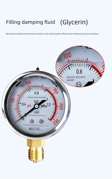 Basınç Ölçer 0-1.0MPA Darbeye Dayanıklı 1/2 inç Diş - Resim 10