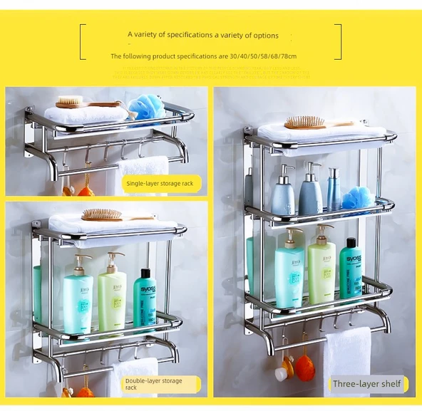 304 Paslanmaz Çelik Banyo Havlu Rafı - 2 Katlı 35cm - 9