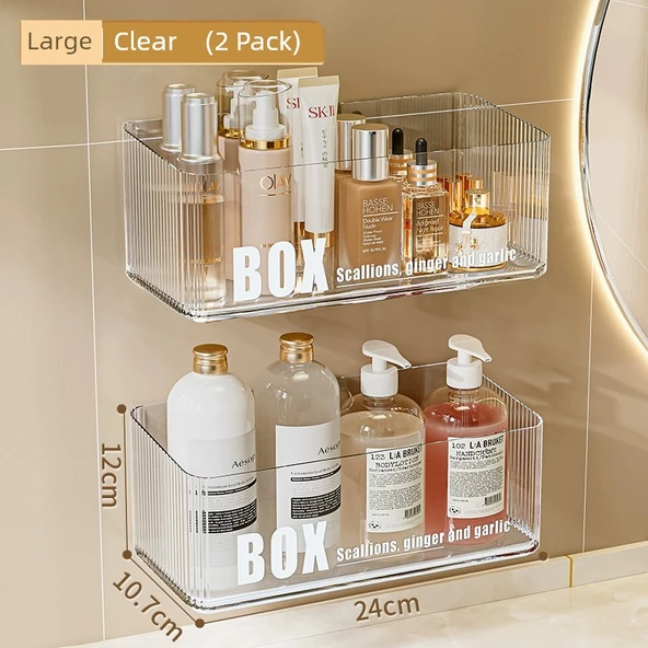 Deliksiz Banyo Rafı Organizeri - Büyük Boy 2'li Şeffaf