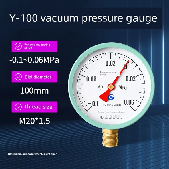 Y100 Mavi Kasa Basınç Vakum Ölçer - -0.1-0.06MPa