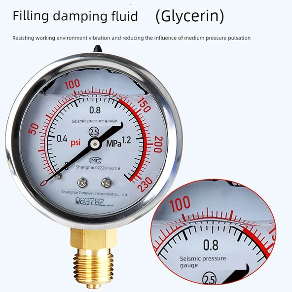 Basınç Ölçer 0-2.5MPA Darbeye Dayanıklı 1/8 inç Diş - 4