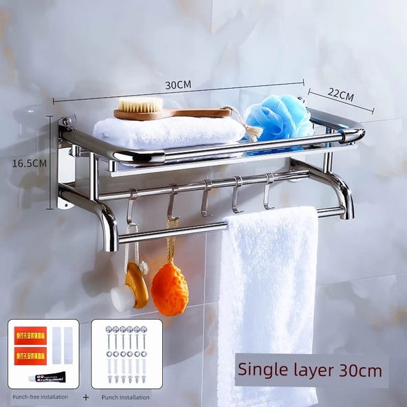 304 Paslanmaz Çelik Banyo Havlu Rafı - Tek Katlı 30cm