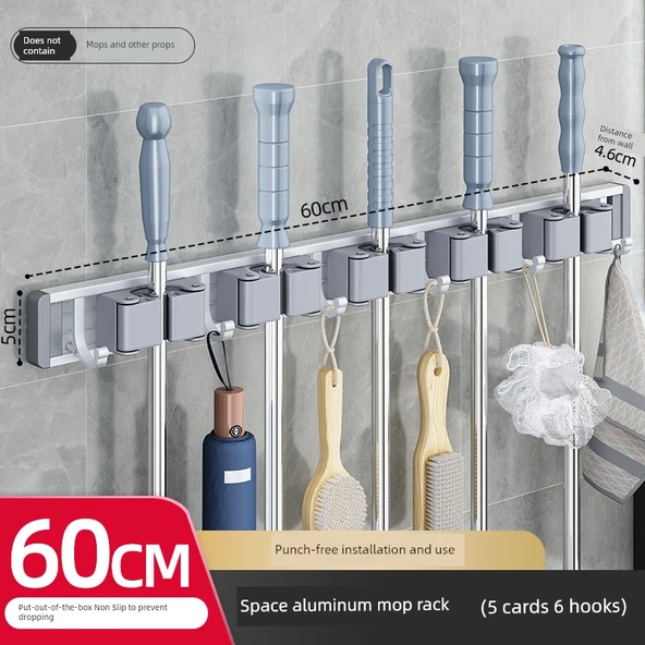 Deliksiz Banyo Rafı - Tuvalet Havlu Depolama - [Parlak Gümüş] Alüminyum 5 Katlı 6 Kancalı
