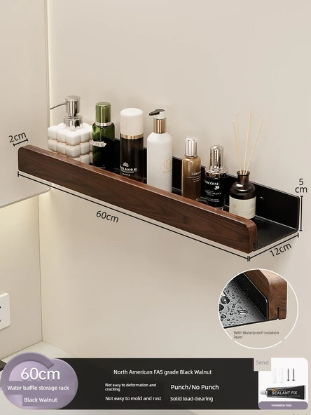 Siyah Ceviz Banyo Tuvalet Rafı - 60cm - Su Perdeli