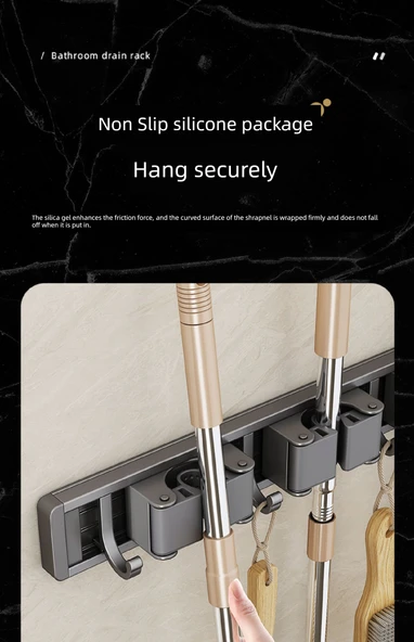 Deliksiz Banyo Rafı - Tuvalet Havlu Depolama - [Metalik Gri] Alüminyum Terlik Rafı 70cm - 10