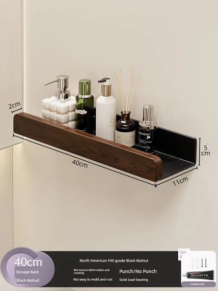 Siyah Ceviz Banyo Tuvalet Rafı - 40cm