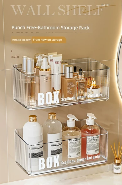 Deliksiz Banyo Rafı Organizeri - Büyük Boy 2'li Şeffaf - 7