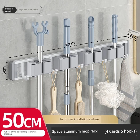 Deliksiz Banyo Rafı - Tuvalet Havlu Depolama - [Parlak Gümüş] Alüminyum 4 Katlı 5 Kancalı
