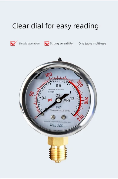 Basınç Ölçer 0-1.0MPA Standart 1/2 inç Diş - Resim 12