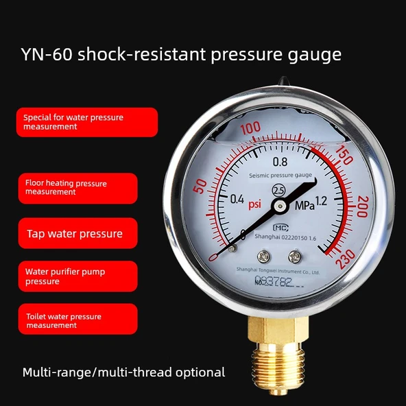 Basınç Ölçer 0-1.0MPA Darbeye Dayanıklı 1/2 inç Diş - Resim 2