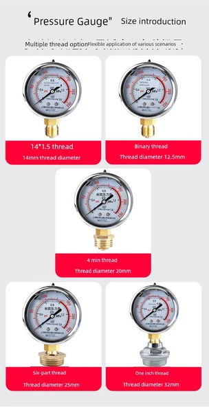 Basınç Ölçer 0-1.0MPA Standart 1/2 inç Diş - Resim 8