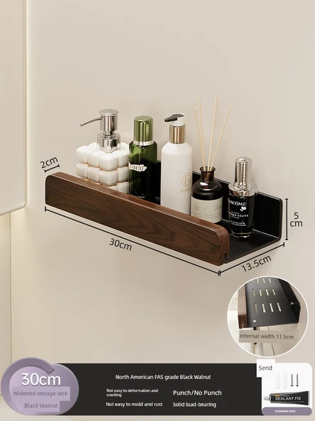 Siyah Ceviz Banyo Tuvalet Rafı - 30cm - Genişletilmiş