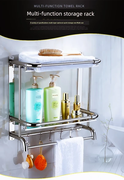 304 Paslanmaz Çelik Banyo Havlu Rafı - 2 Katlı 35cm - 7
