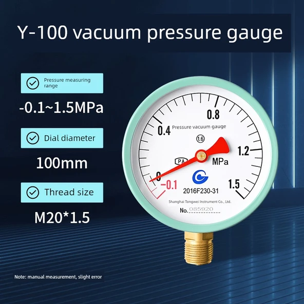 Y100 Mavi Kasa Basınç Vakum Ölçer - -0.1-1.5MPa