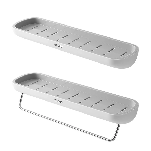 Deliksiz Banyo Duvar Rafı - Çift Katlı Minimalist Gri Kare Standart ve Tam Set