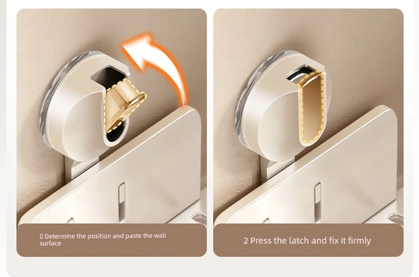 Yapışkanlı Alüminyum Banyo Rafı - Tek Katlı 2 Kancalı - Krem Beyazı - 11
