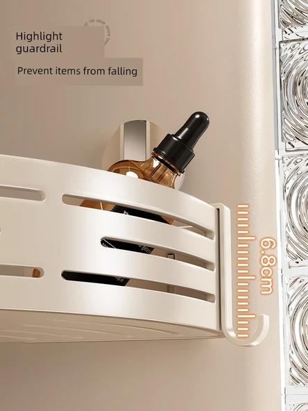 Yapışkanlı Alüminyum Banyo Rafı - Tek Katlı 2 Kancalı - Krem Beyazı - 5