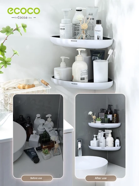 Deliksiz Banyo Duvar Rafı - Tek Katlı Minimalist Gri Üçgen - 4