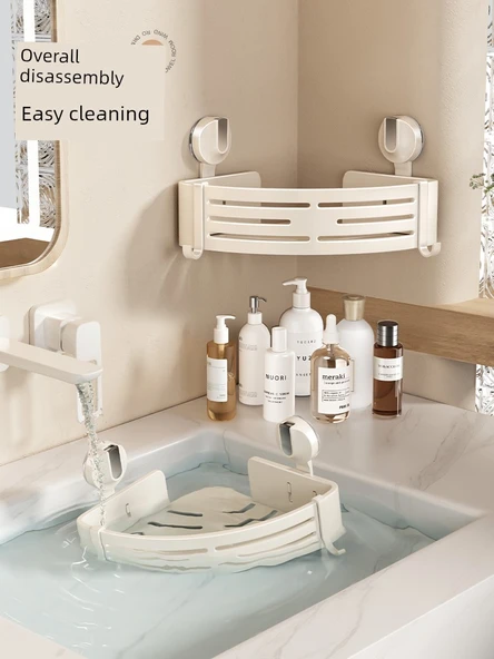 Yapışkanlı Alüminyum Banyo Rafı - Tek Katlı 2 Kancalı - Krem Beyazı - 4