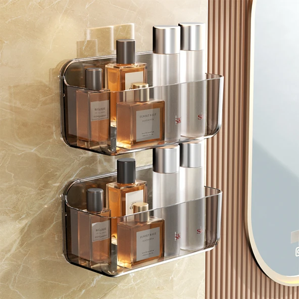Deliksiz Banyo Rafı - SF-2212 Büyük Gri (2'li Paket)