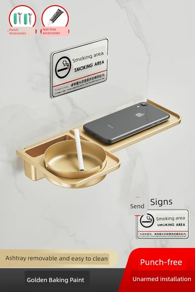 Deliksiz Tuvalet Telefon Tutucu Raf - Küllük Dahil - Altın