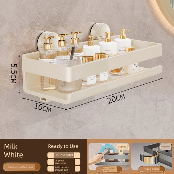 Vantuzlu Banyo Rafı - 20 cm - Krem