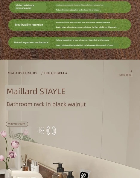 Ceviz Banyo Rafı - Kuzey Amerika Siyah Ceviz Süt Beyazı 60cm - 8