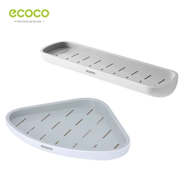 Deliksiz Banyo Duvar Rafı - Çift Katlı Minimalist Gri Üçgen ve Kare Standart
