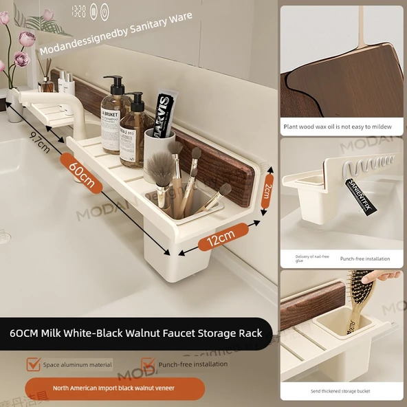 Ceviz Banyo Rafı - Kuzey Amerika Siyah Ceviz Süt Beyazı 60cm