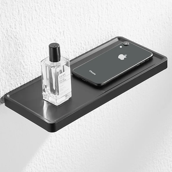 Paslanmaz Çelik Banyo Rafı - Mat Siyah 31cm - Delikli Montaj