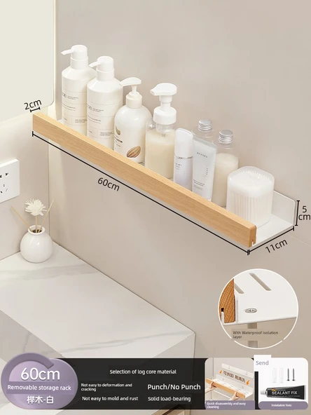 Deliksiz Banyo Duvar Rafı - Kayın Beyazı - Sökülebilir 60cm