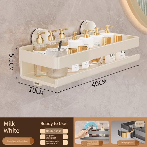 Vantuzlu Banyo Rafı - 40 cm - Krem