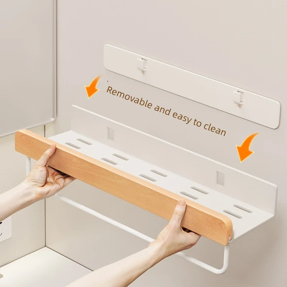 Deliksiz Banyo Duvar Rafı - Kayın Beyazı - 40cm - 7