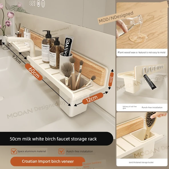 Ceviz Banyo Rafı - Hırvatistan Kayın Süt Beyazı 60cm