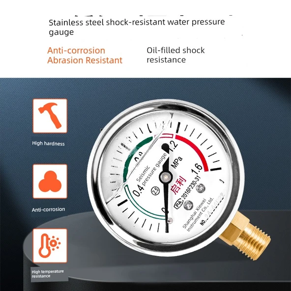 Darbeye Dayanıklı Su Basıncı Test Cihazı - 0-16kg 2 Nokta Dişli 1 Set - 6