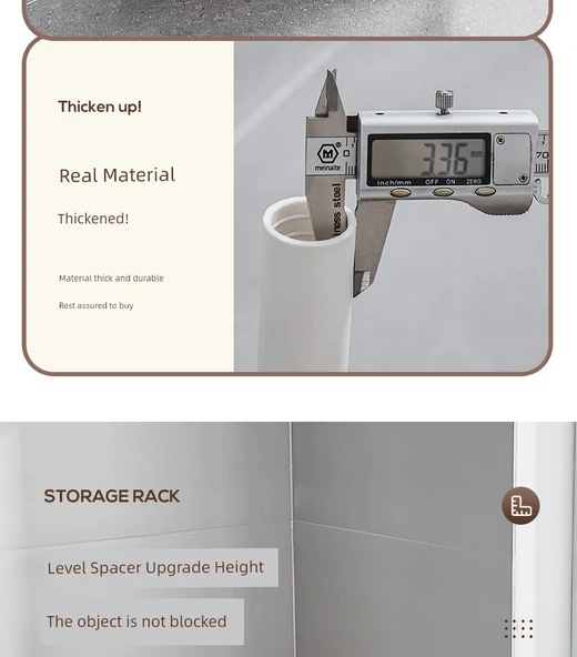 Tekerlekli Banyo Köşe Rafı - Kaliteli Kesik Tripod Açık Gri Beyaz 3 Katlı - 10