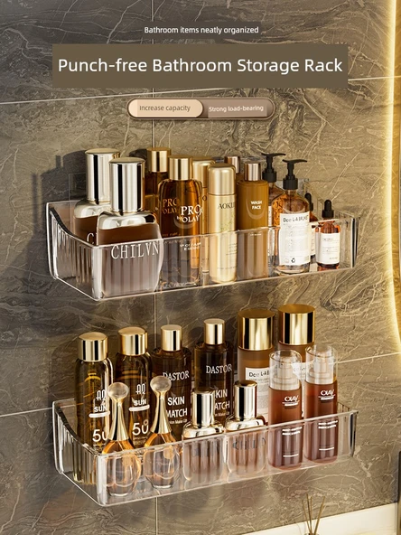 Duvara Monte Banyo Rafı - Kalın Uzatılmış Geniş Şeffaf 2'li Paket - 2