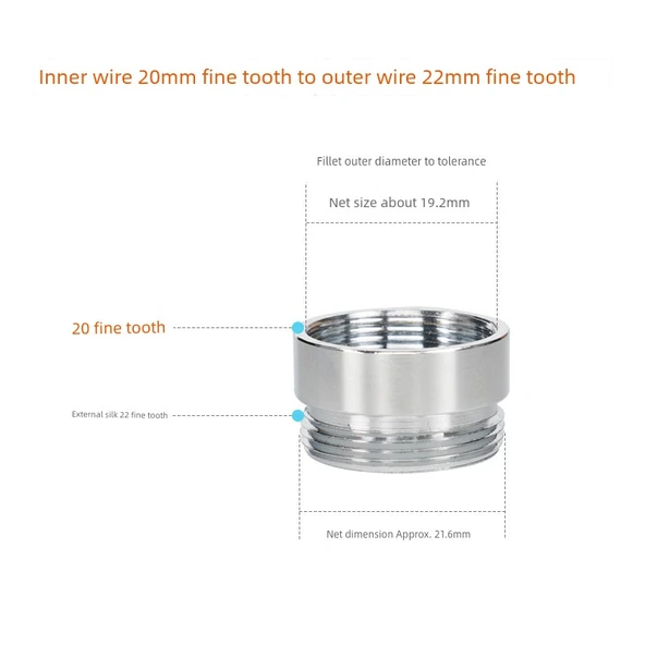 Çamaşır Makinesi Musluk Adaptörü - Dış 20mm İnce Diş - Dış 22mm İnce Diş - 8
