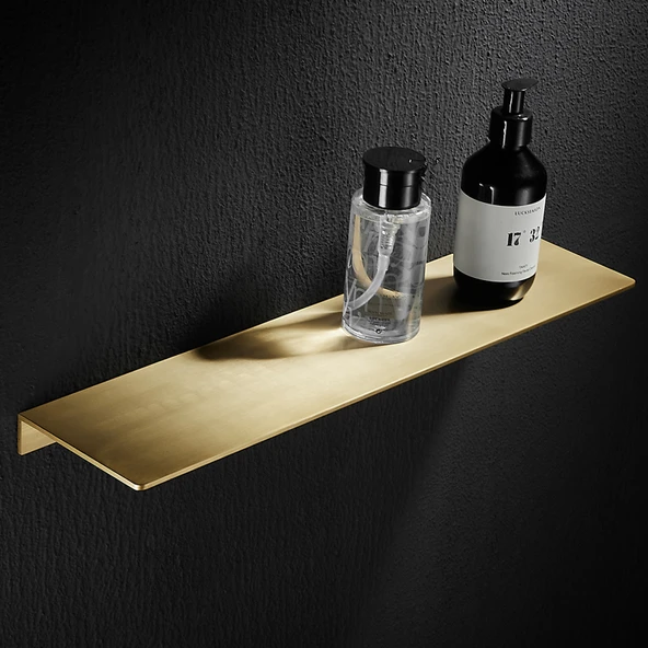 Modern Duvar Rafı - Tel Çekme Altın - 40cm - Çivisiz/Delikli Montaj