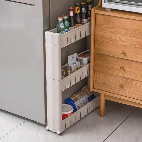Mutfak Banyo Kapı Arkası Rafı - Dört Katlı Gri (54*12*101cm)
