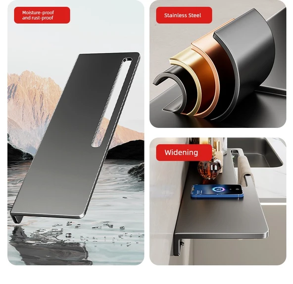 Paslanmaz Çelik Banyo Rafı - Süt Beyazı - 60cm - Kalınlaştırılmış Genişletilmiş - Resim 9