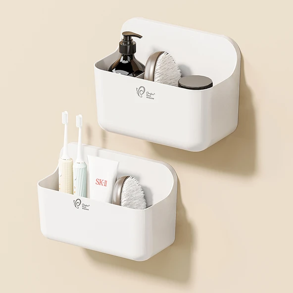 Plastik Banyo Rafı - Tuvalet Üstü Duvar Organizeri - Beyaz Küçük Boy (Model 1)