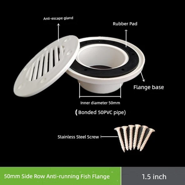 PVC Zemin Süzgeci Su Geçirmez Kumaş - 50mm Yan Sıra Balık Flanşı (1.5 inç)