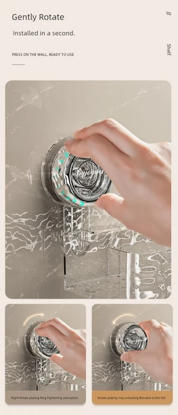Vantuzlu Banyo Rafı - Şeffaf Gri Set (Düz + Köşe) - 10