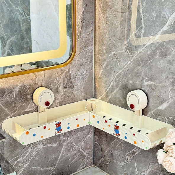 Vakumlu Banyo Rafı - Deliksiz Tuvalet Duvar Depolama - Krem Beyazı
