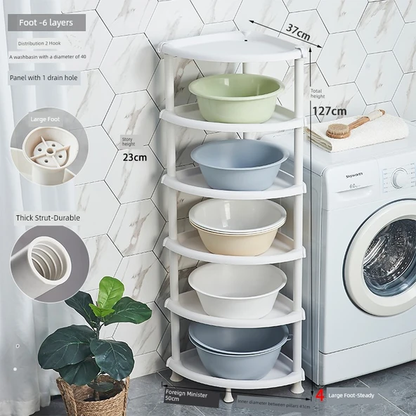 Tekerlekli Banyo Köşe Rafı - Yaratıcı Drenaj Delikli Üçgen 6 Katlı 6 Ayaklı